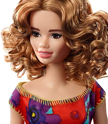 GBK92 Doll - Light Auburn Curly Brunette Red and Purple Floral Dress