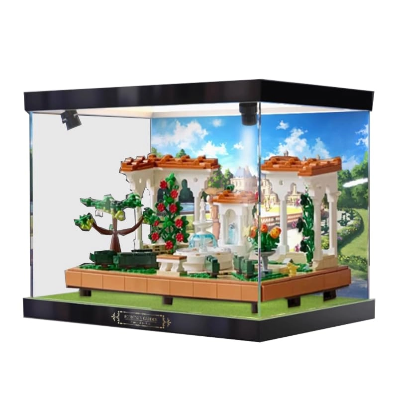 Clear Acrylic Display Case - 35x25x20cm Wood Bottom+background