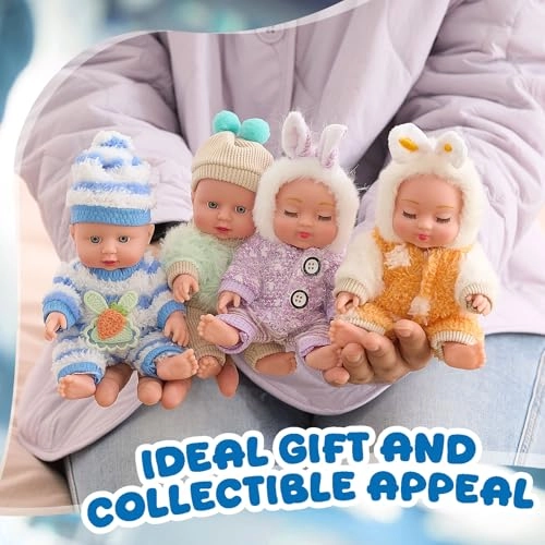 Mini Reborn Baby Doll - 7 inch Polyvinyl Chloride 4 Pcs Gift Set Ages 3+