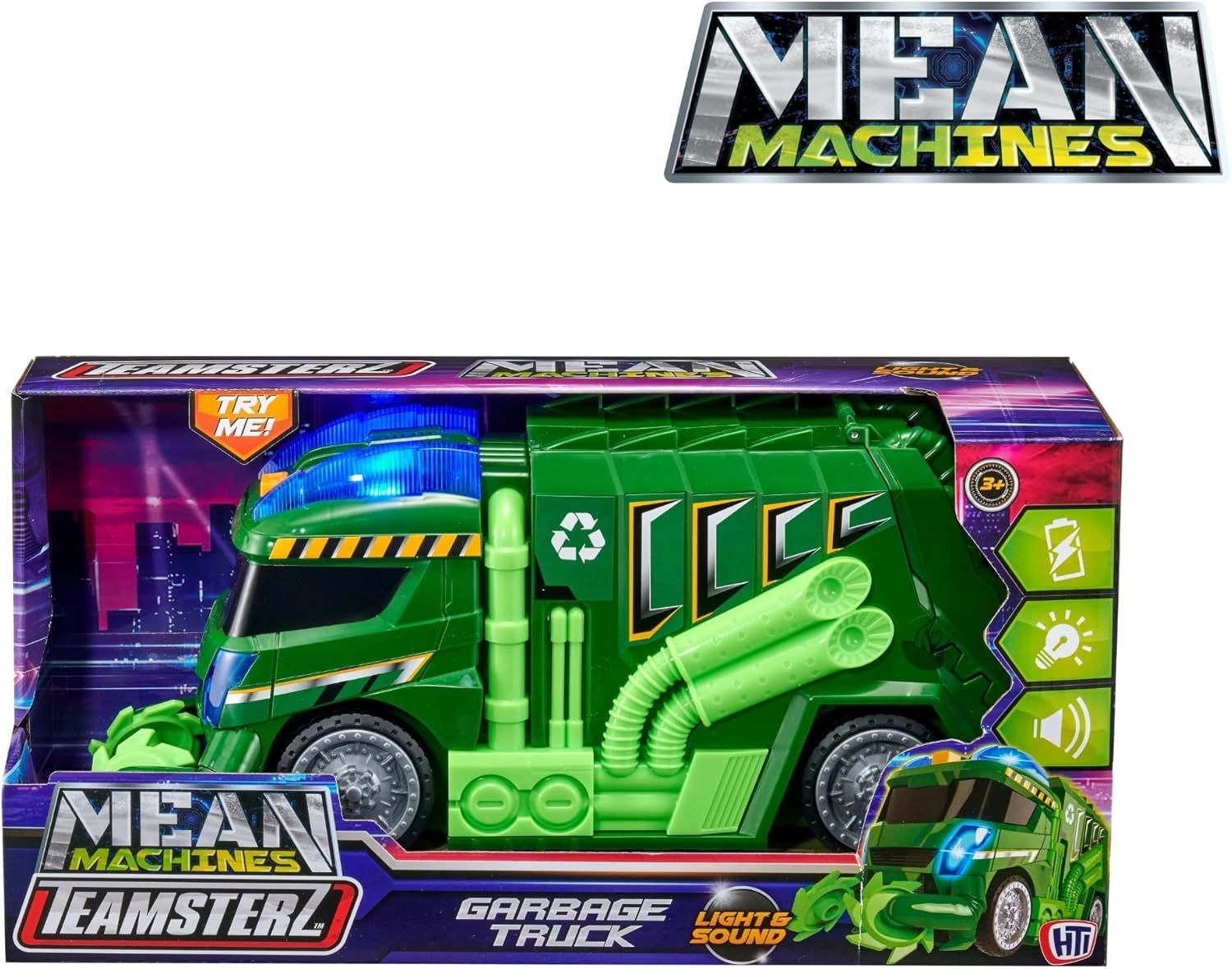 Mean Machines Light And Sound Garbage Truck - Green 3+ yrs