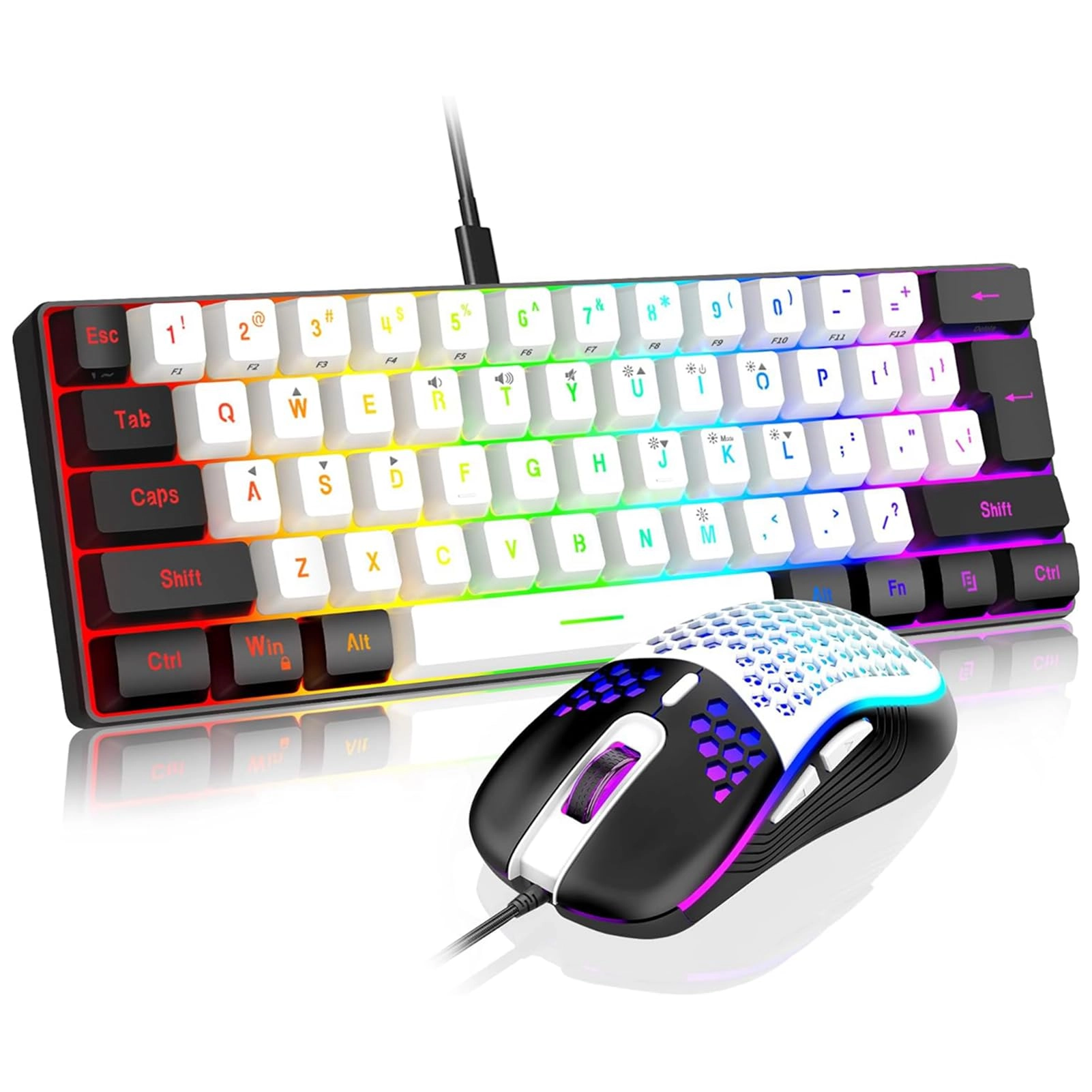 XUMIUZIY 61 Key RGB Illuminated Keyboard + Ergonomic Optical Mouse - Wired