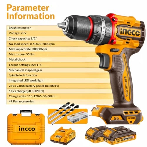 20V Cordless Impact Drill - 2x2.0Ah