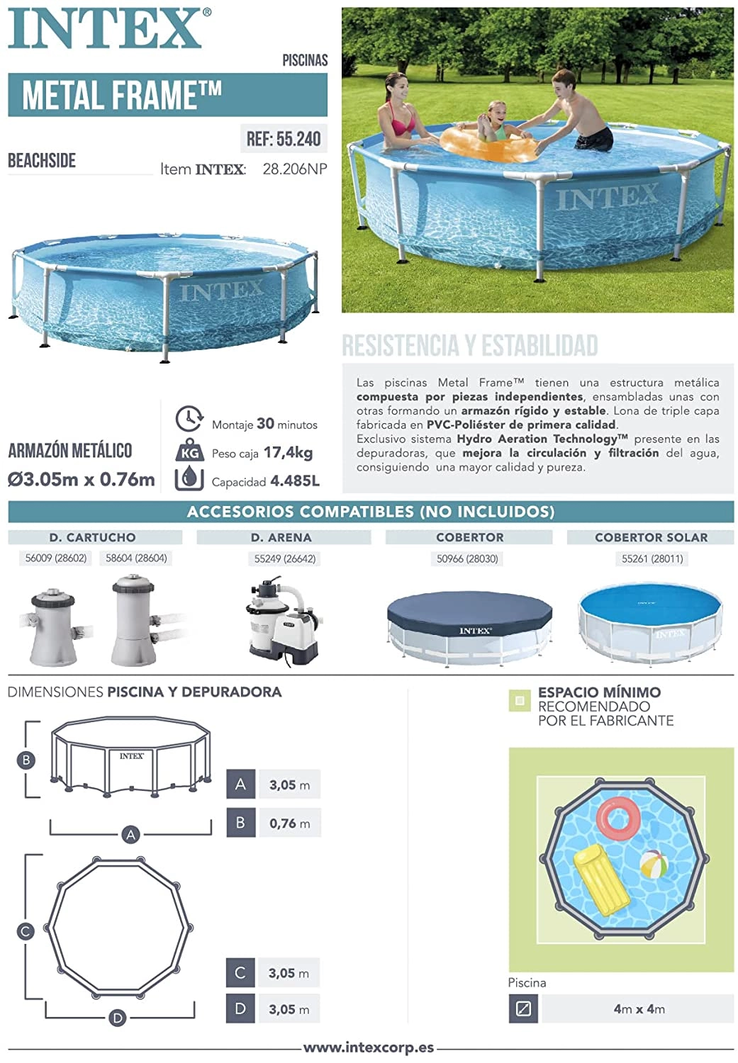 Metal Frame 10 ft x 30 in Above Ground Pool - 1185 Gallons