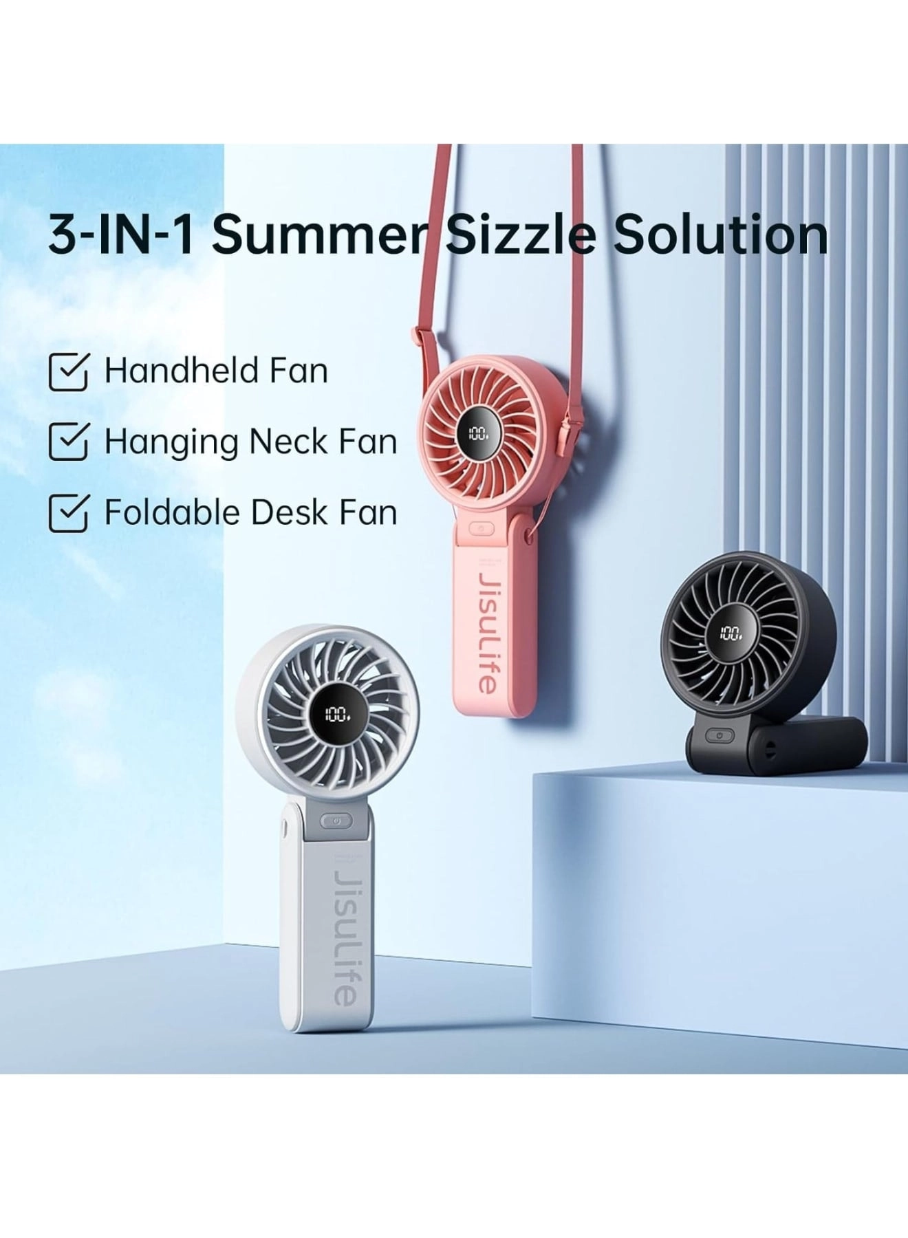 Portable Handheld Fan - 3 IN 1 Rechargeable LED Display