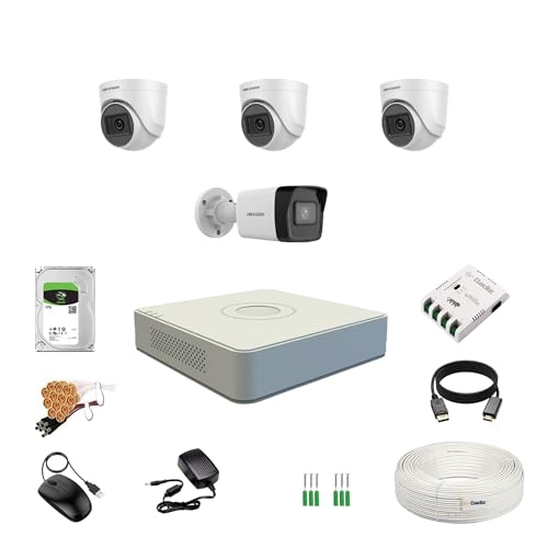 4 Channel DVR + 2MP 3 Dome & 1 Bullet Cameras - 2MP + 1TB HDD - 1TB + Cable Roll + 4 CH Power Supply + BNC & DC Connectors