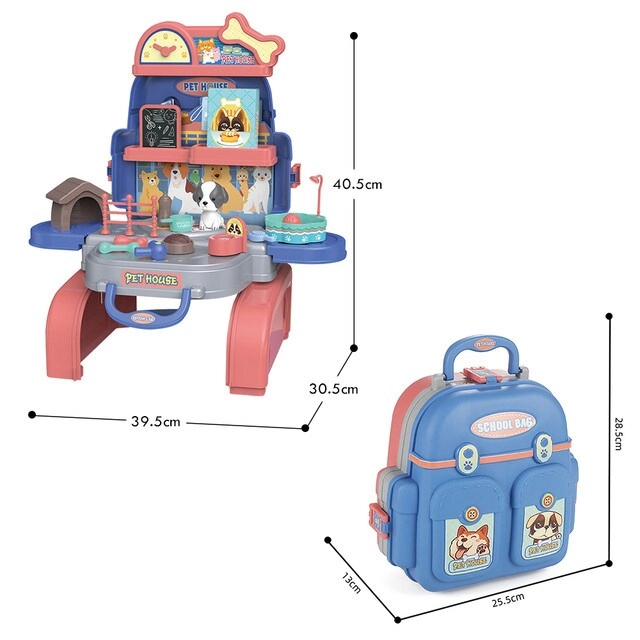 ROLE PLAY ANIMAL CARE PET HOUSE TOY SET SCHOOL BAG - 26 Pcs (SAB-LS_RPSB_PCBU)