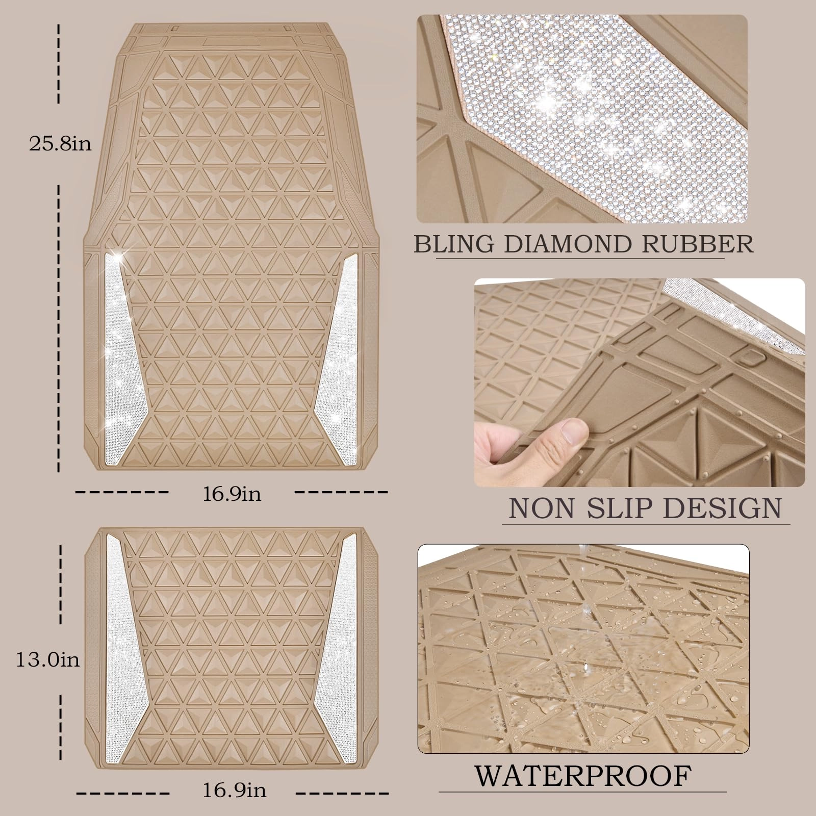 Bling Diamond Car Mats - 4.0 Count Universal Fit