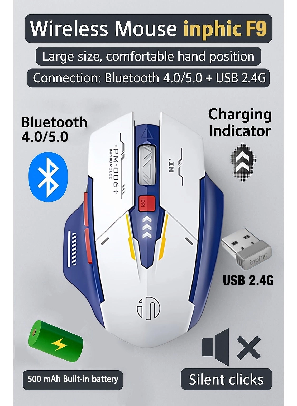 Inphic F9 Wireless Mouse - Wireless