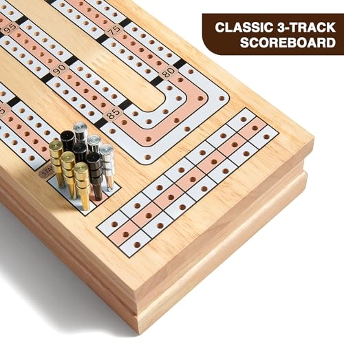 Cribbage Board - Magnetic 3-Track Scoreboard 9 Metal Pegs