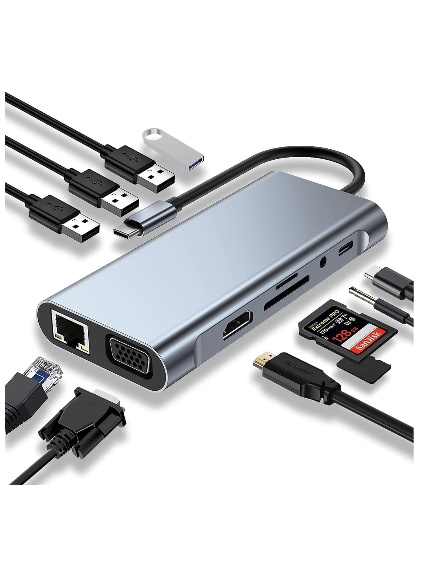 USB C Adapter Docking Station - 11-in-1 4K HDMI USB 3.0