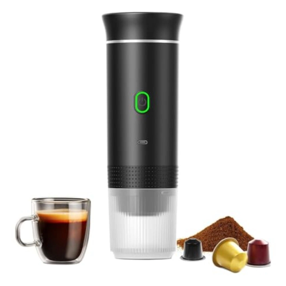 Portable Espresso Machine - 18 Bar Pressure Rechargeable Battery Capsule & Ground Coffee Compatible