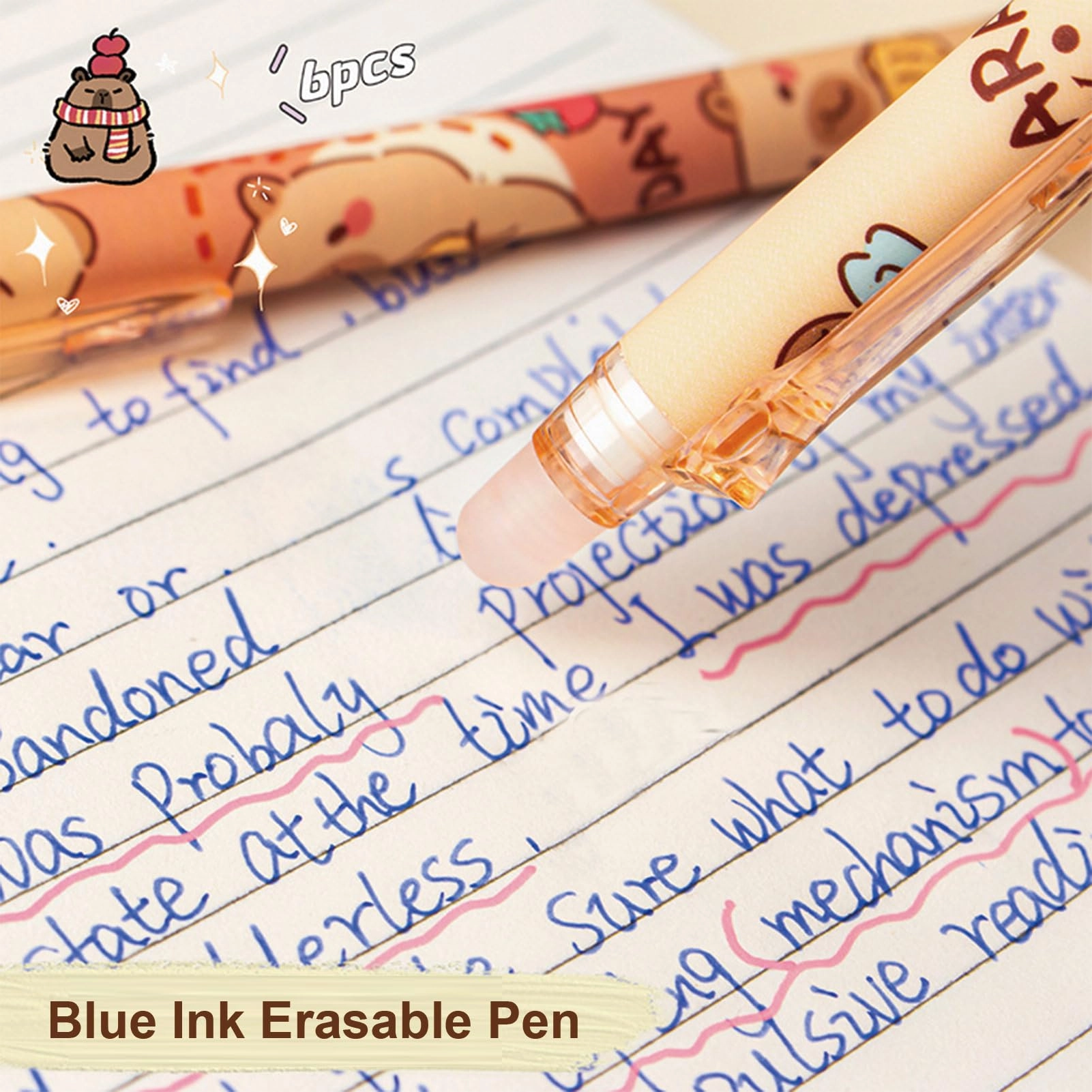 Erasable Retractable Gel Ink Pens - 6 Pcs 0.5mm