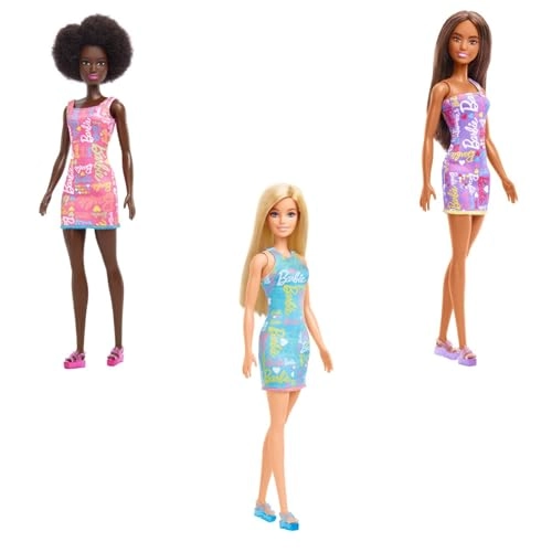 Barbie Fabulous Dolls - Logo Print Dress Blue Purple Pink Ages 3+ Bundle