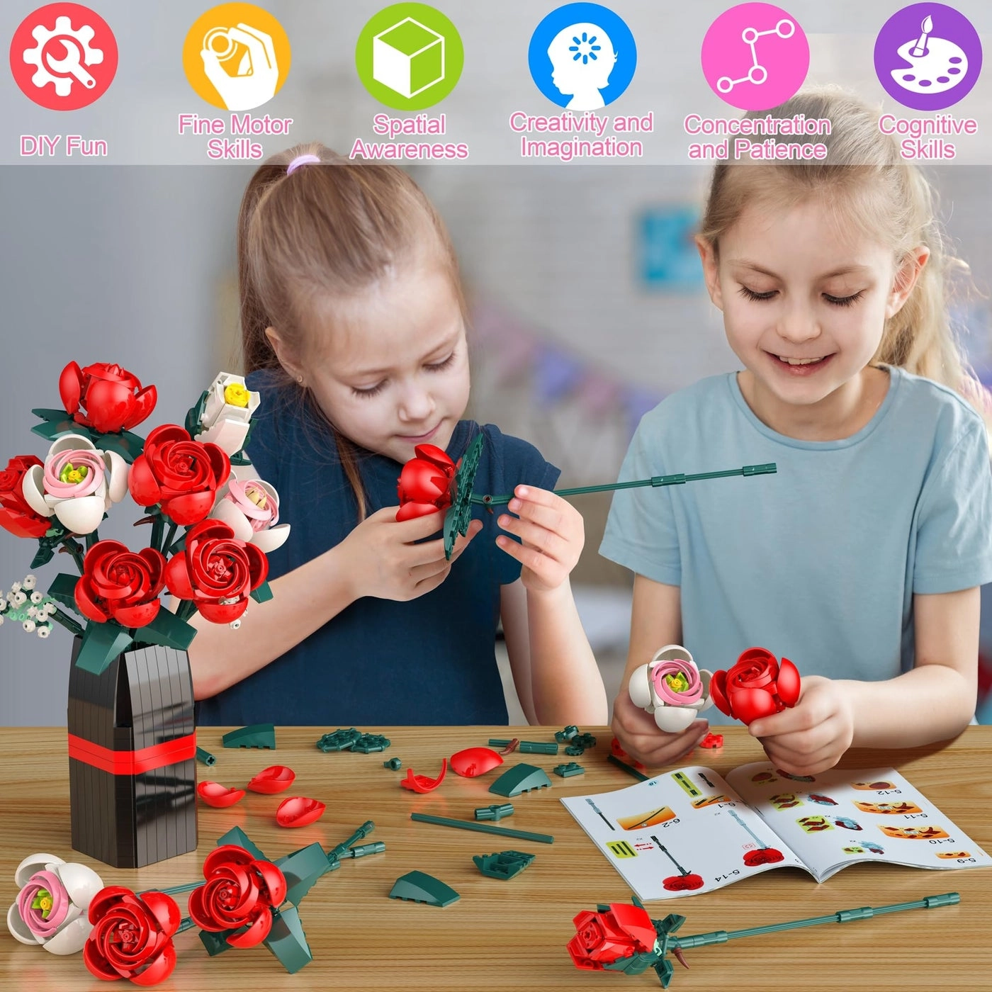 Roses Building Set - Flower Bouquet with Vase