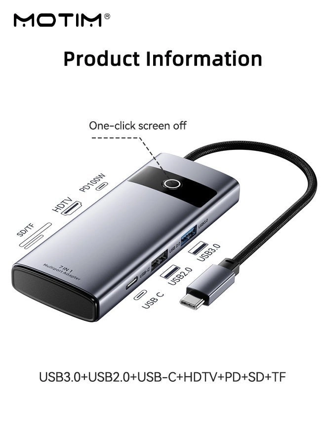 7-in-1 USB-C Hub Dock - USB 3.0 5Gbps 100W PD 4K@30Hz