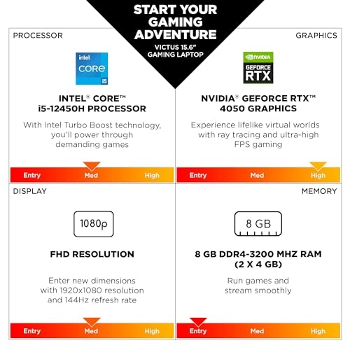 Victus Gaming Laptop 15-fa1300nr A05XLUA#ABA - 15.6'' i5-12450H 8GB DDR4 512GB SSD