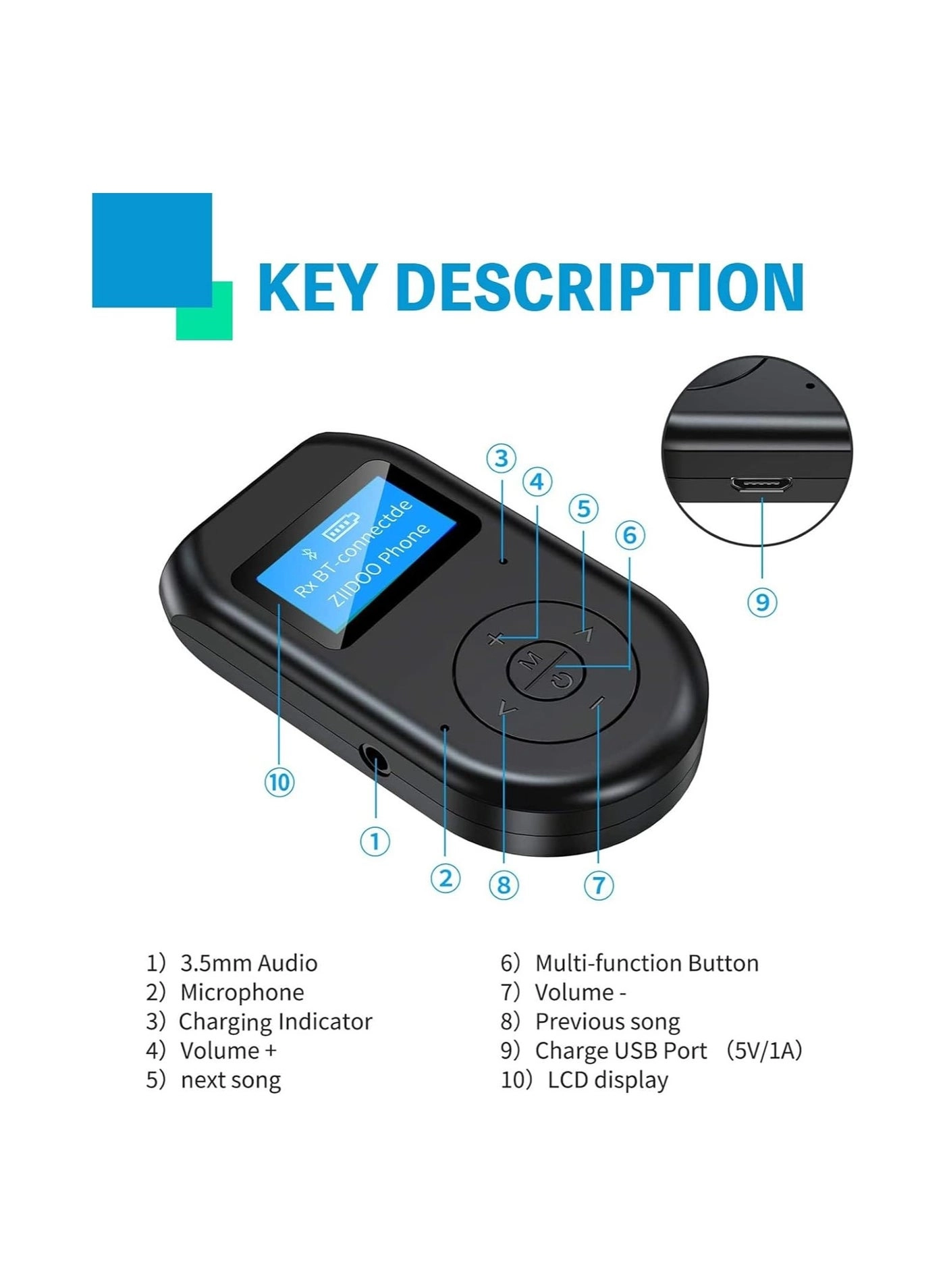 Bluetooth Transmitter and Receiver - Bluetooth 5.0 USB Battery