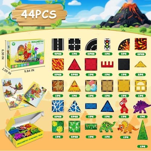 Dinosaur Magnetic Tiles - 44 pcs