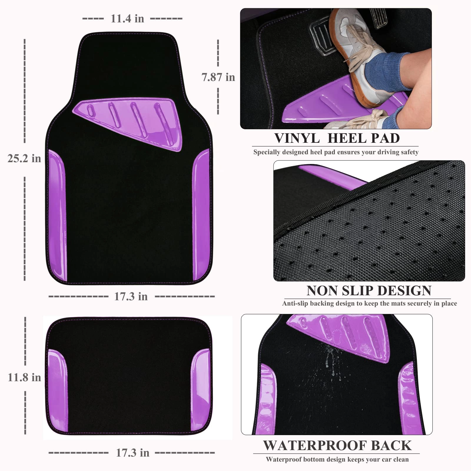 Jelly Waterproof Universal Fit Car Floor Mats - Pink Leather