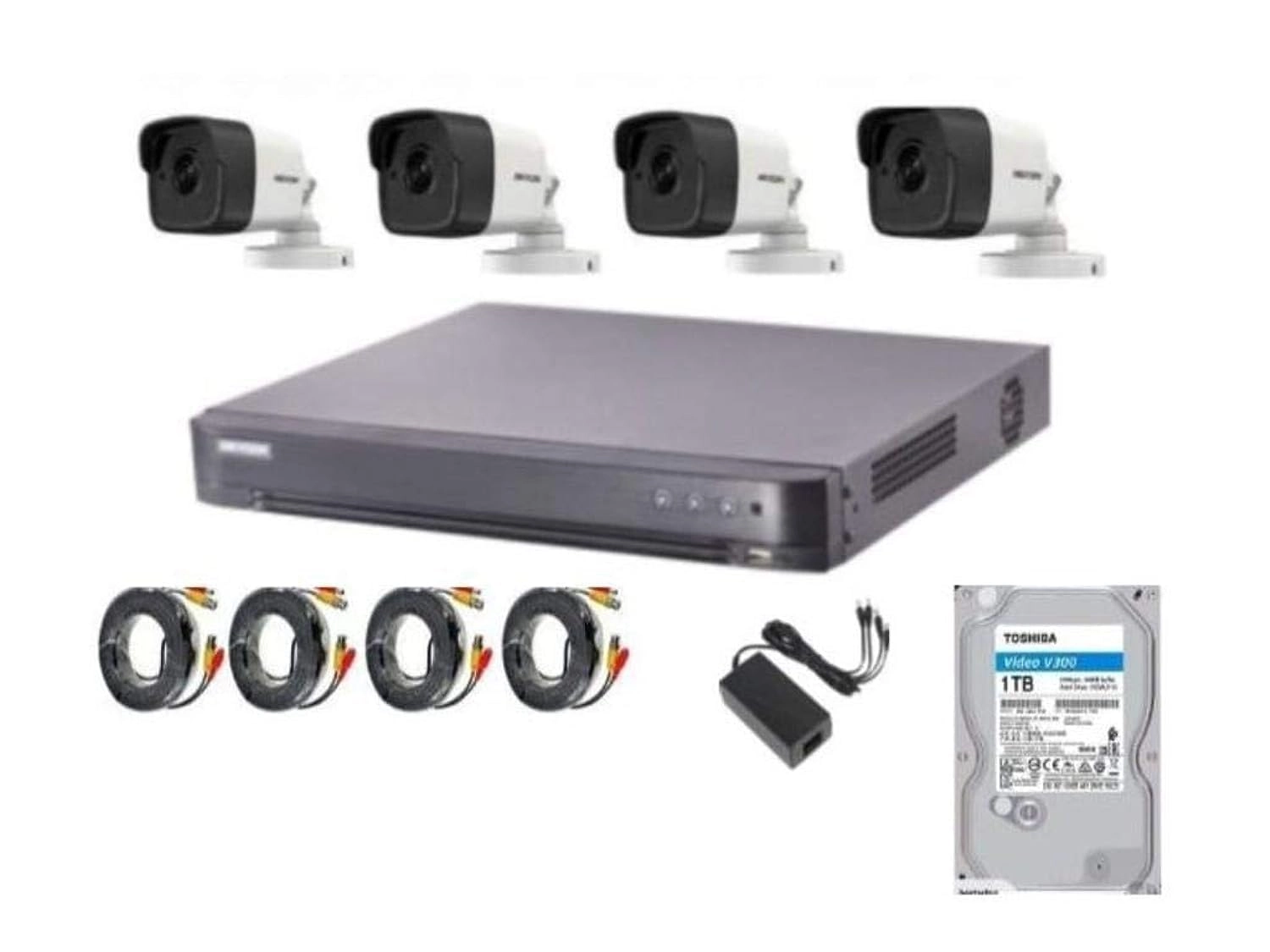 Hikvision DS-2CE16H0T-ITF - 4 5MP + DS-7204HUHI-K1 - 4CH + HDD - 1 TB + Adaptors + Cable