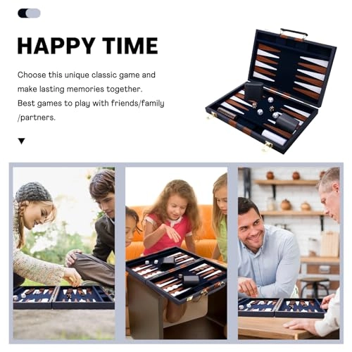 Backgammon Set - Premium Leather Case Blue Grey