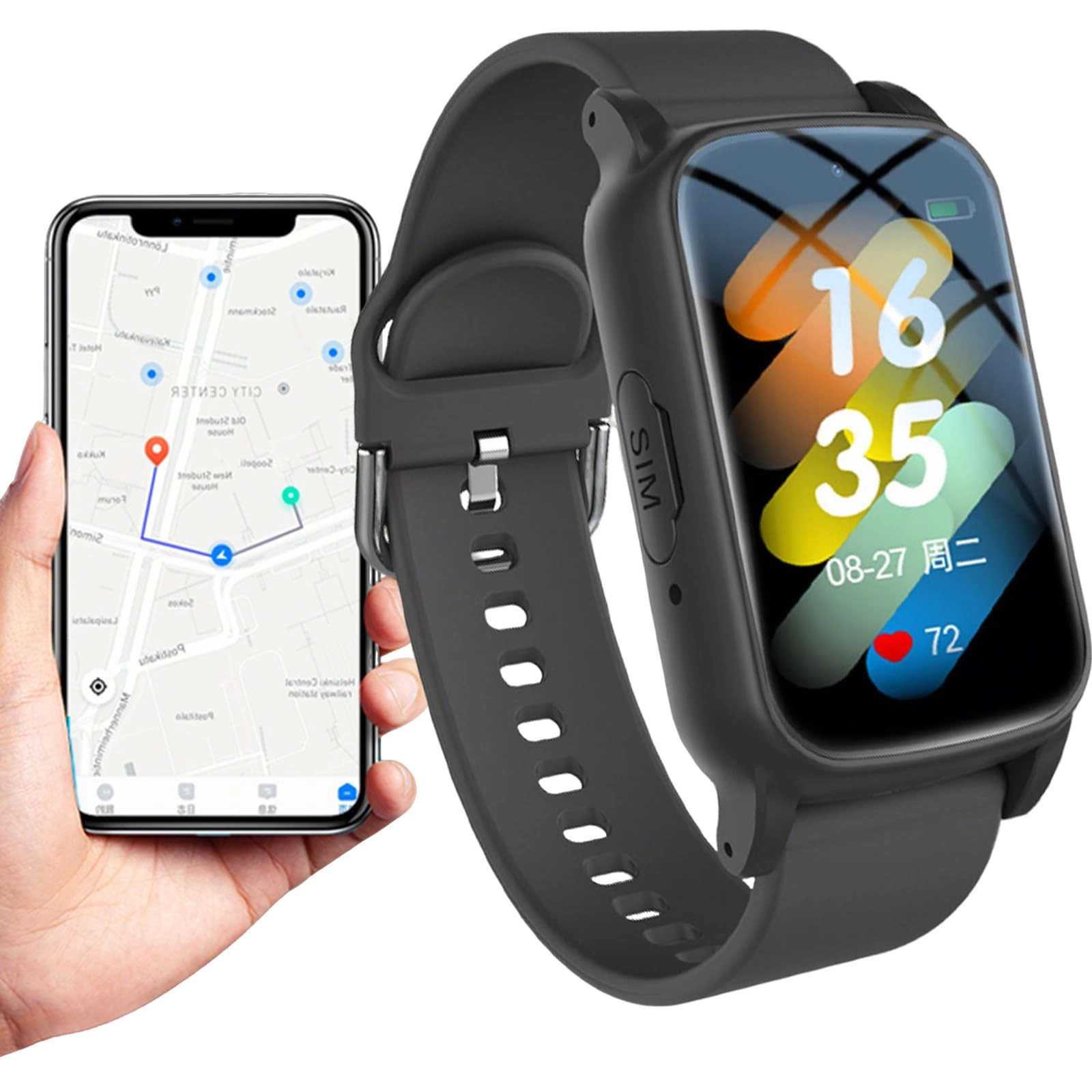 LRPMGZYoe Fall Detection Watch for Elderly - Black Waterproof