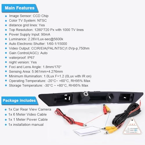 Boot Handle Reversing Camera - Night vision 1280 x 720 pixels