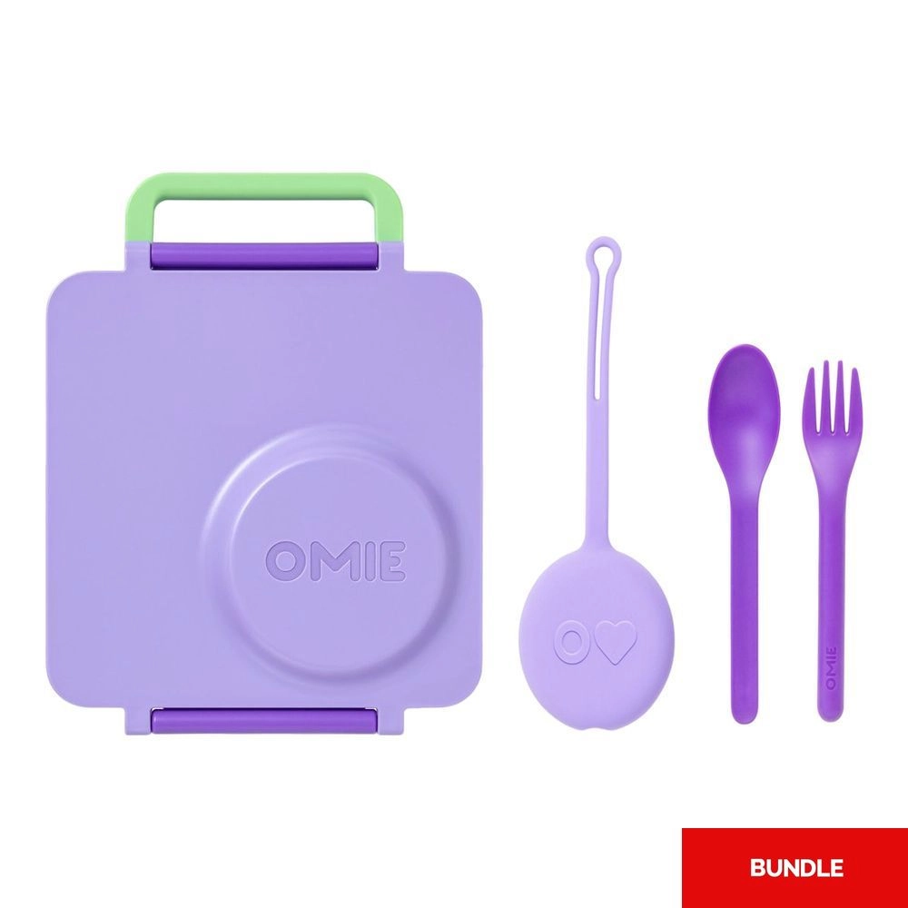 OmieLife Omiebox Thermos + Utensil + Holder Set - PURPLE 250ml