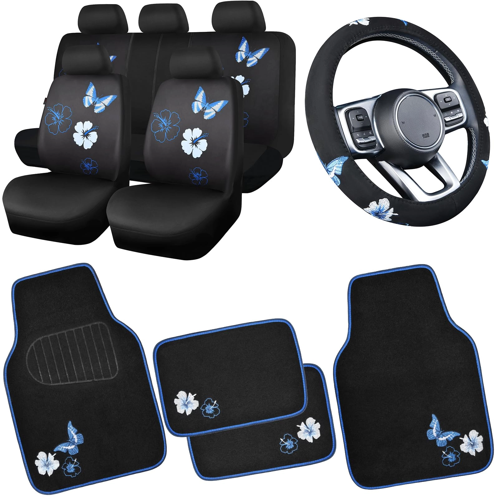 Embroidery Butterfly and Flower Car Floor Mats