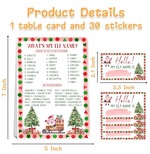 What's Your ELF Name Game - 30 name tag stickers and a sign
