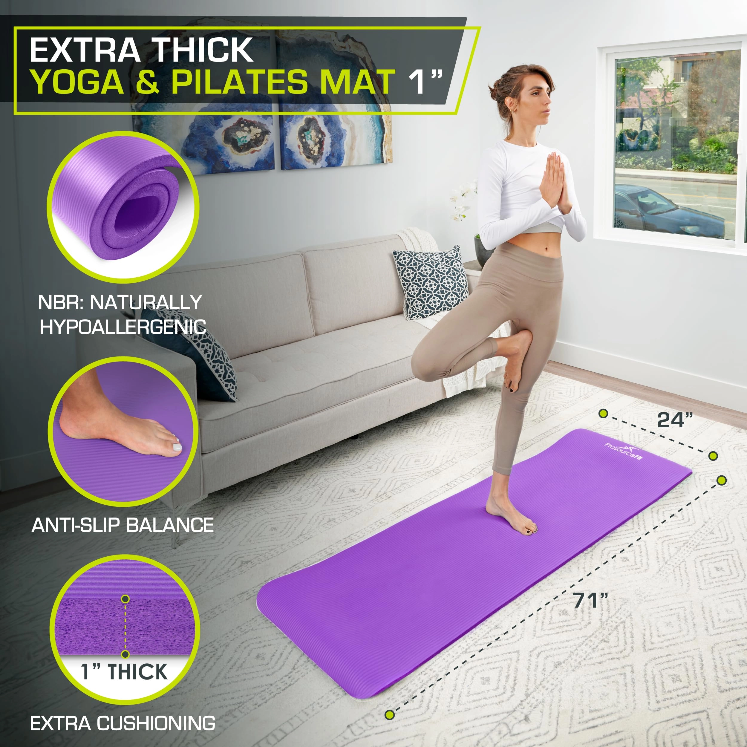 Extra Thick Yoga and Pilates Mat - Nitrile Butadiene Rubber 0.5 & 1-in