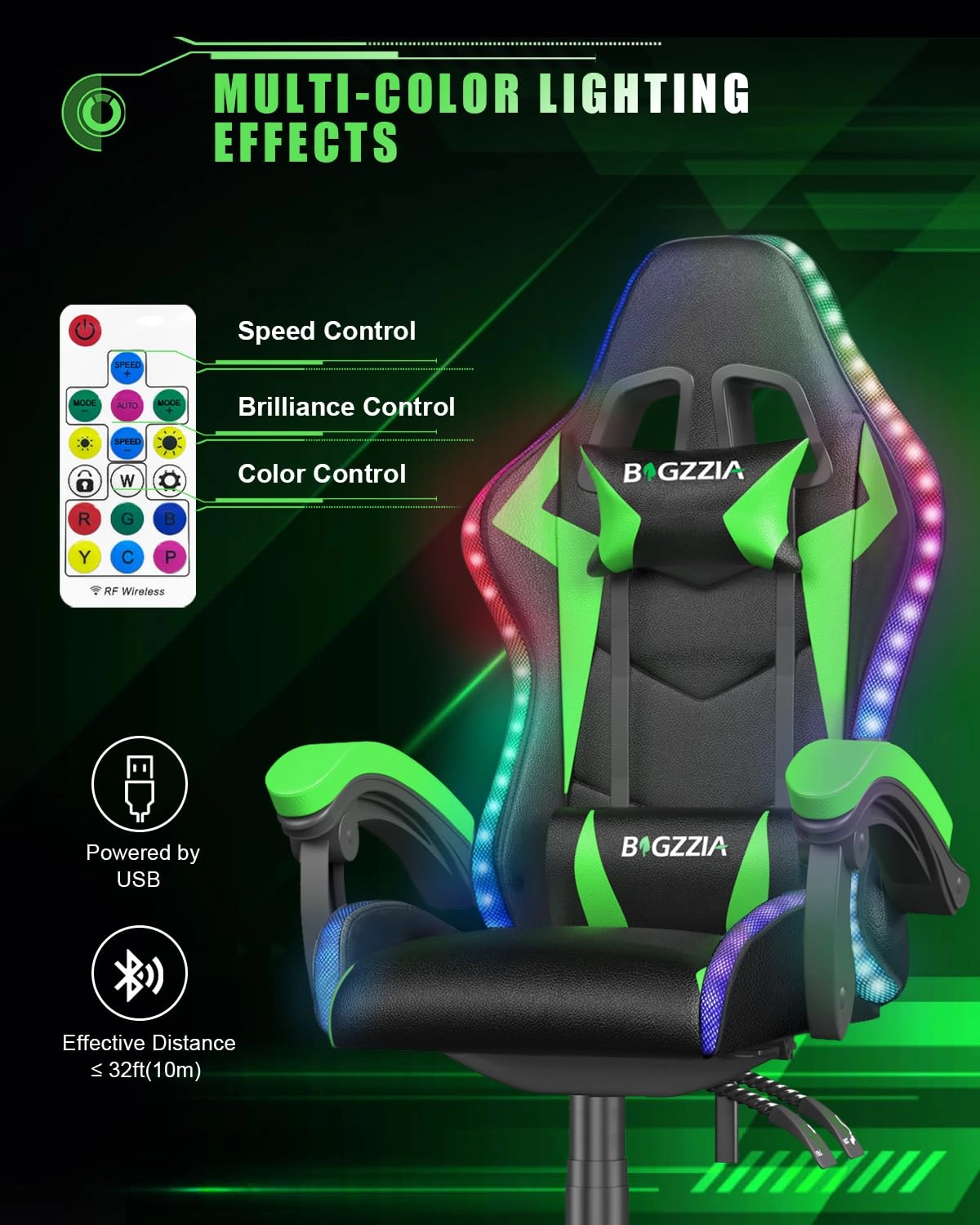 white LED gaming chair - RGB Reclining PU Leather