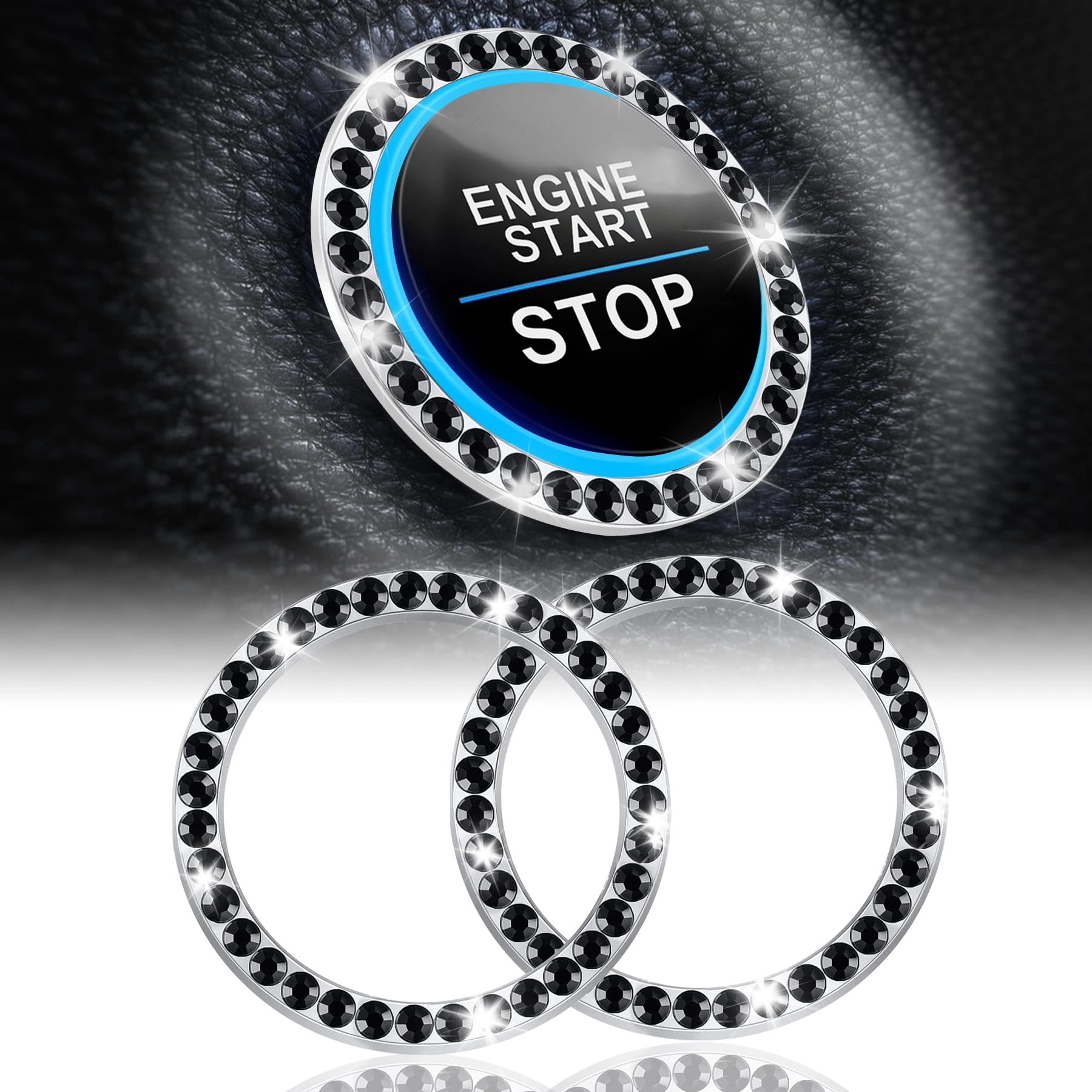 LivTee Crystal Rhinestone Car Engine Start Stop Decoration - 2-Piece Pink