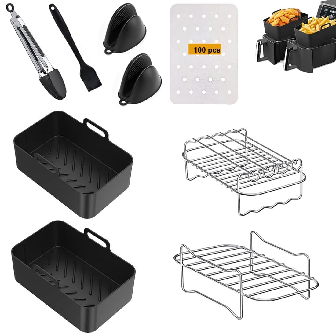 Taodyans Silicone Air Fryer Liner - Food-Grade Silicone Set of 9