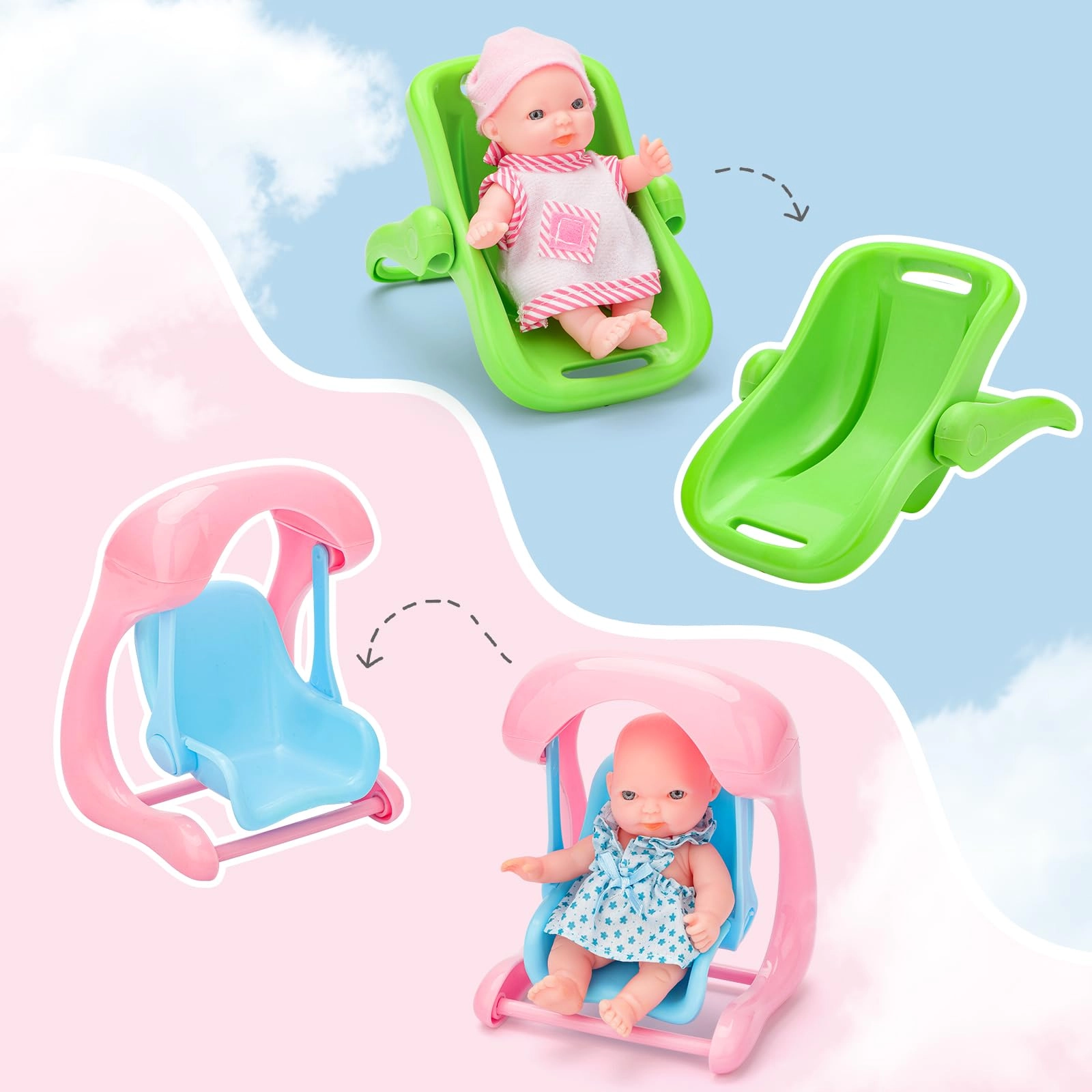 Mini Baby Doll Set - 5" Plastic Ages 3+