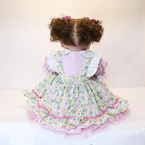 Reborn Baby Doll - 24 inch 61cm Soft Vinyl Brown Curly Hair Ages 14+