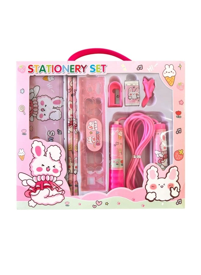 Soreign Kids Stationery Gift Set - 1 storage box 2 pencils 1 ruler 1 sharpener 1 eraser 1 pencil holder 1 skipping rope