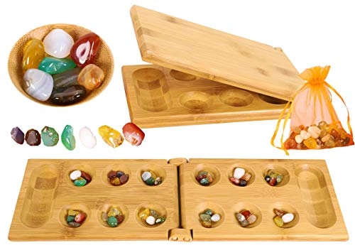 Toys of Wood Oxford Mancala - Folding Wooden Board Natural Stone Pebbles