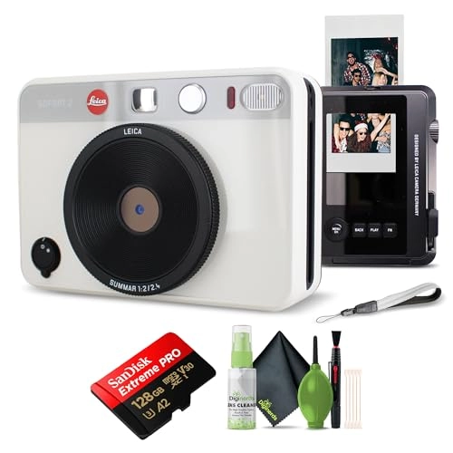 Sofort 2 - White + Travel Bag + Cleaning kit + Fujifilm Instax Mini Instant Film - 20 Exposures + microSDXC Extreme Pro - 128GB