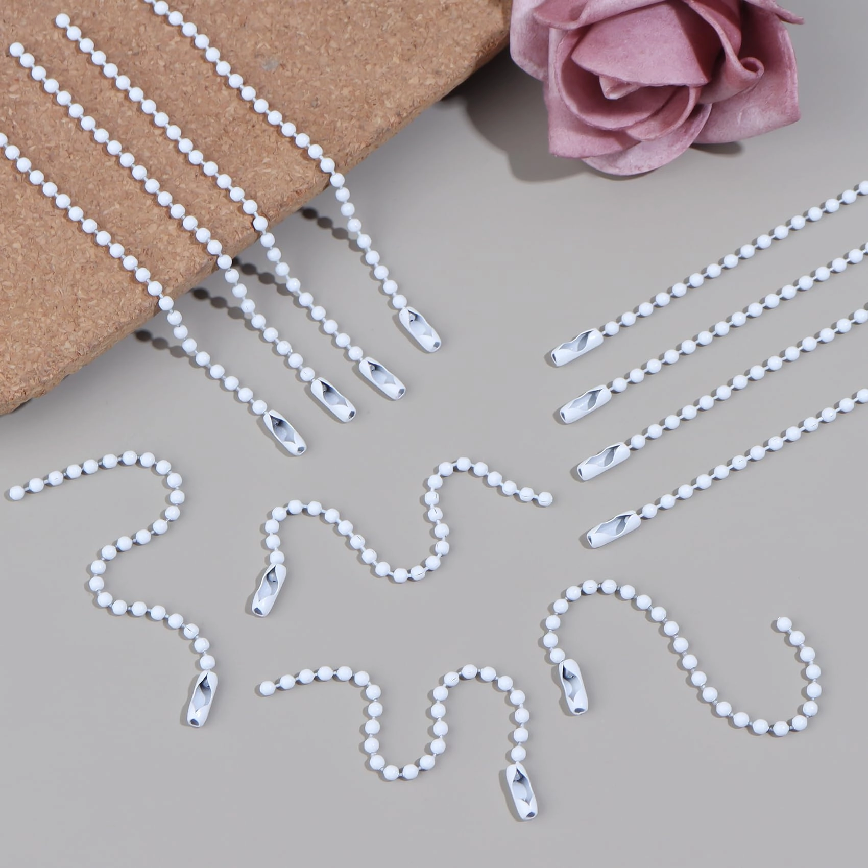 100Pcs Ball Beads Chain - 4 Inch White