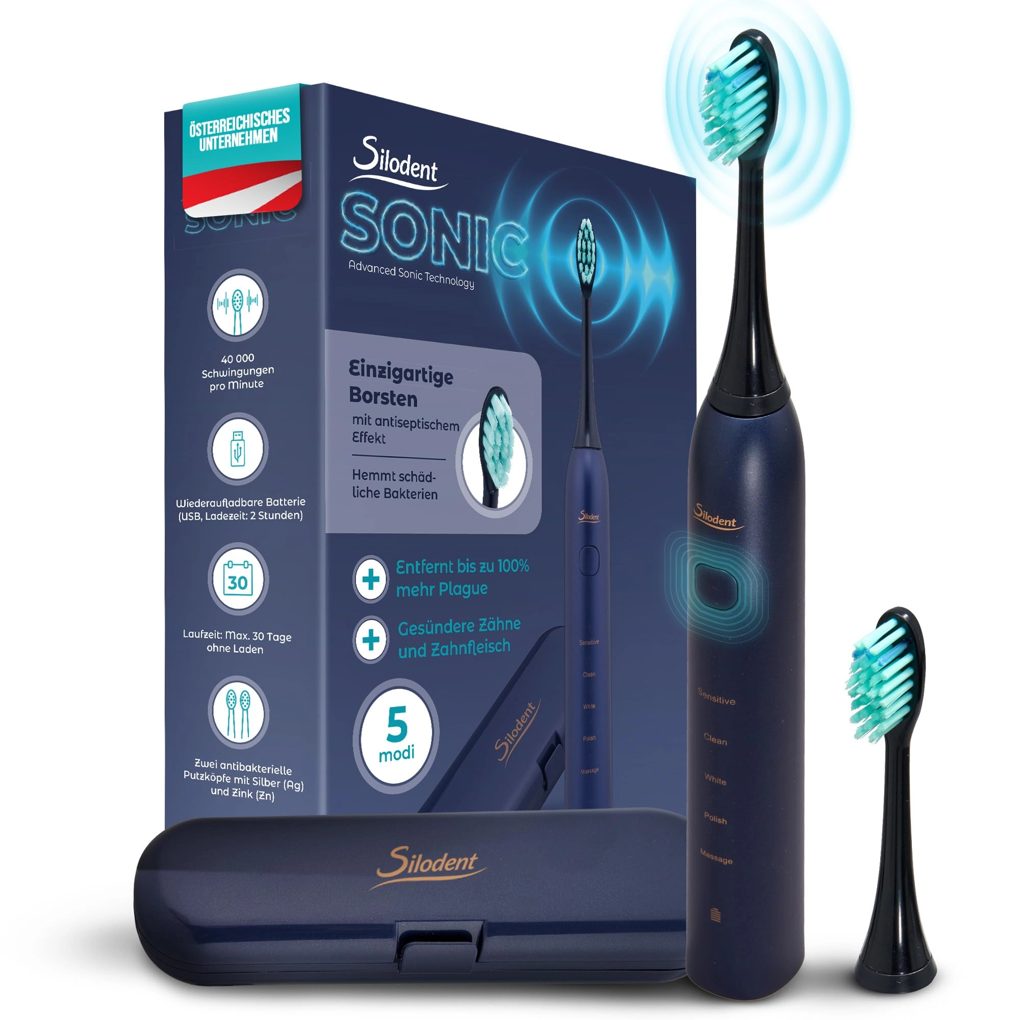 Silodent Sonic Toothbrush - 40,000 vibrations per minute 5 Programs Travel Case