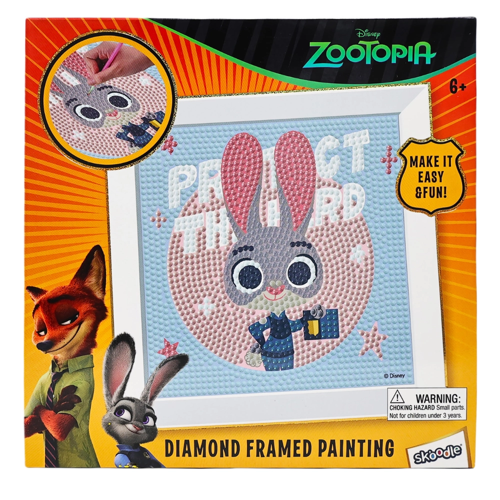 Disney Zootopia Diamond Framed Painting Kit - 1 Canvas, 1 Frame, 1 Diamond Tray, 1 Wax Square, 1 Diamond Painting Stylus, 6 Colorful Diamonds