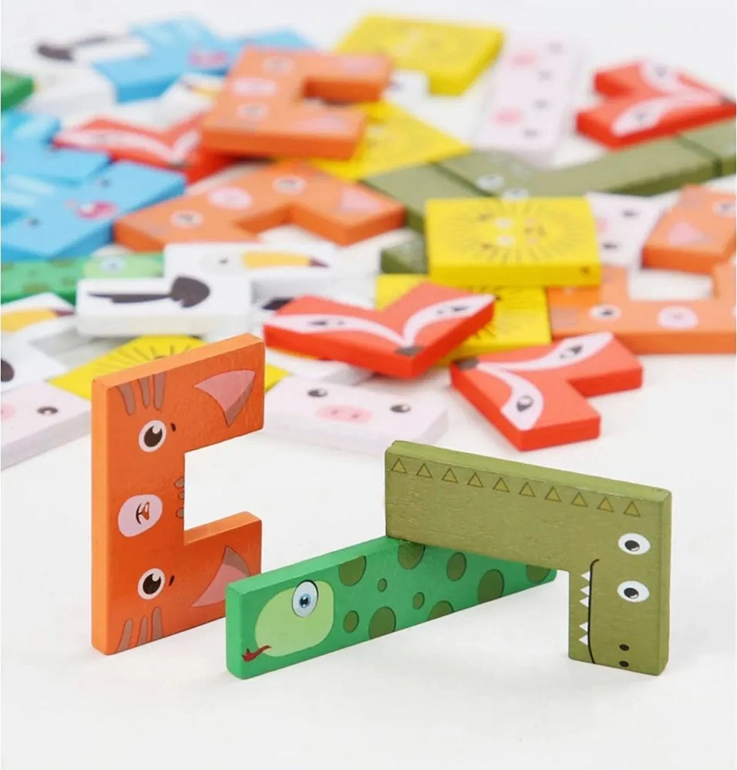 2 in 1 Tetris Wooden Animal Russian Puzzle - 80 Pcs Multicolor