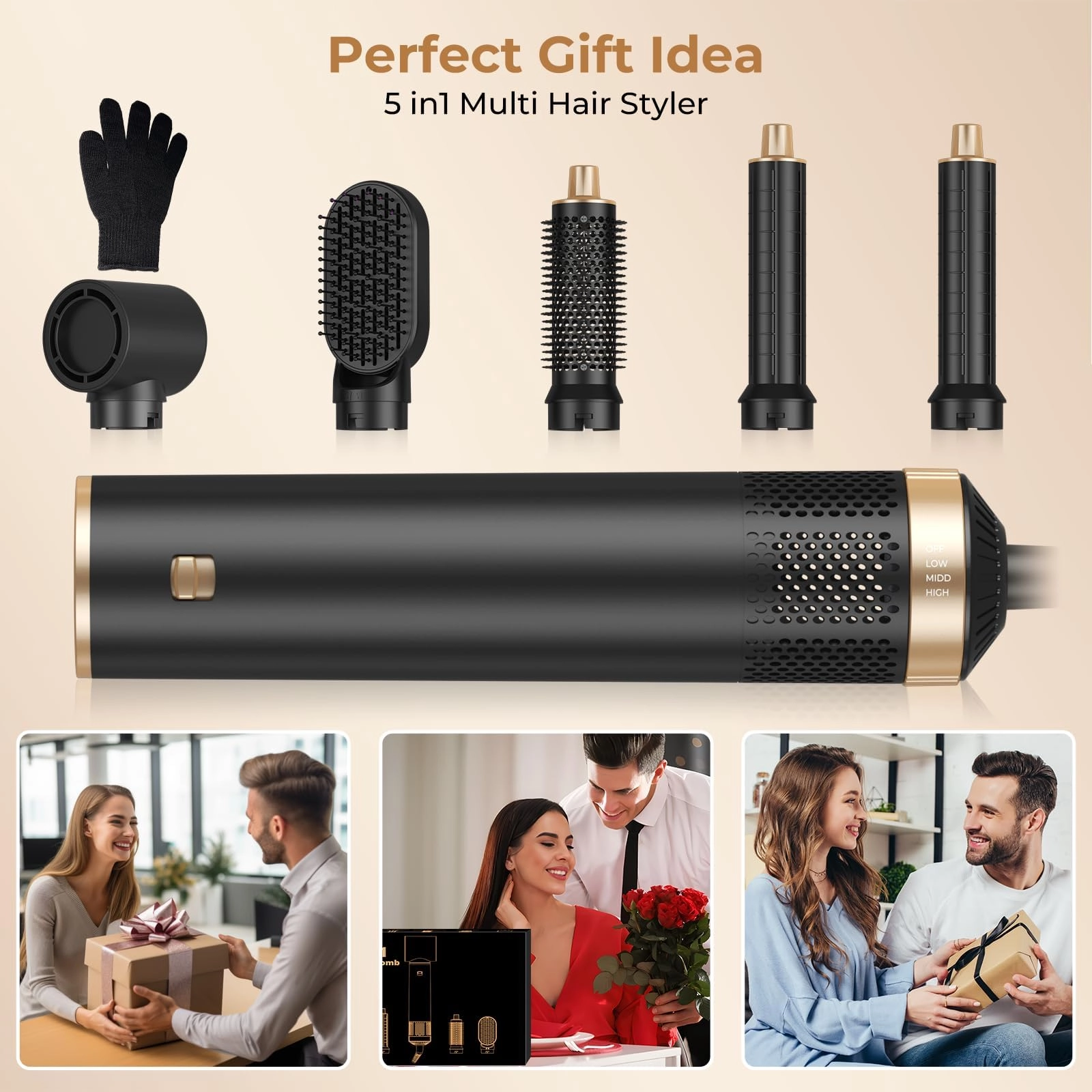 5 in 1 Blow Dryer Brush - Green Gold 800 watts