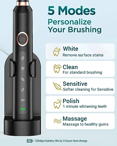 Electric Toothbrush - 8 Brush Heads 5 Modes 2 Minute Timer