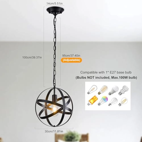 Ceiling Pendant Light - 1-Light Semi Flush Mount Adjustable Height