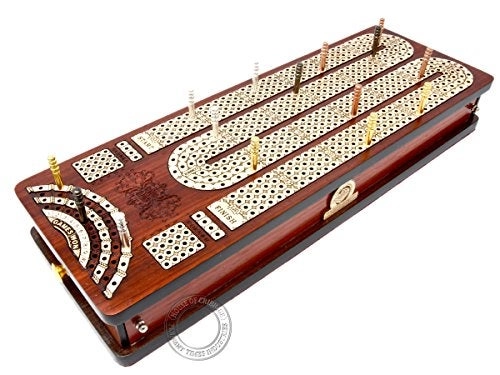 Continuous Cribbage Board - 4 Tracks Bloodwood Maple Side Pull Drawers