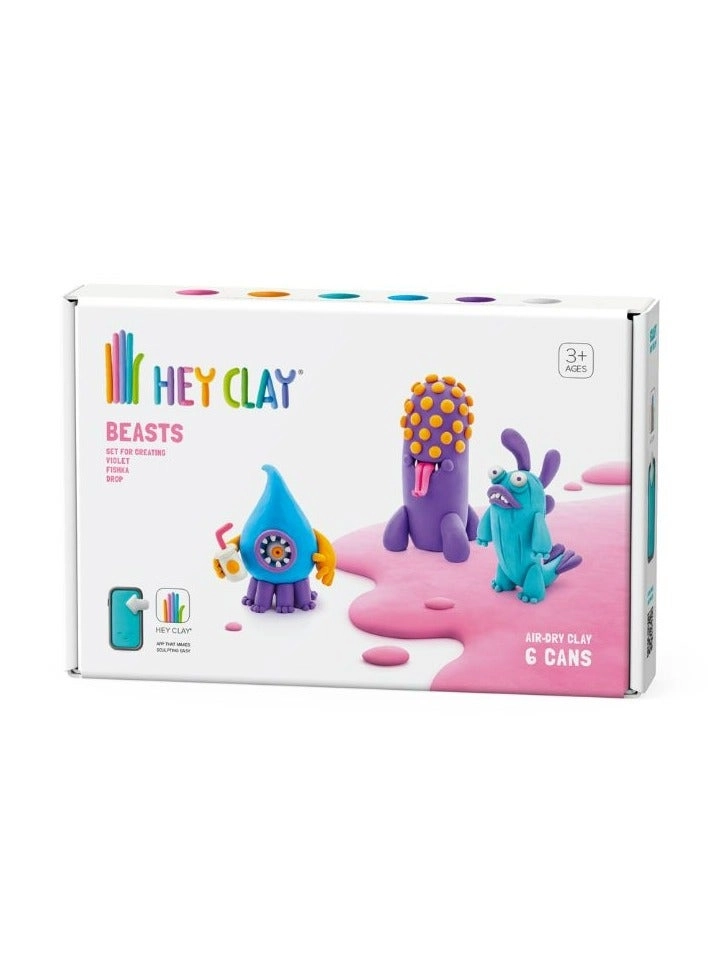 HEY CLAY DIY Beasts Yollo, Violet, Fishka - Modelling Clay 3+ years 6 cans