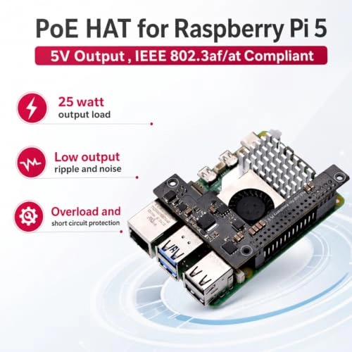 PoE HAT - 36-57V 25 Watts IEEE802.3af/at 1 Gigabits Per Second