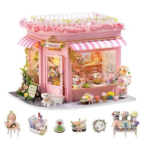Colorful Flower Shop - Miniature House Kit Pink Wood